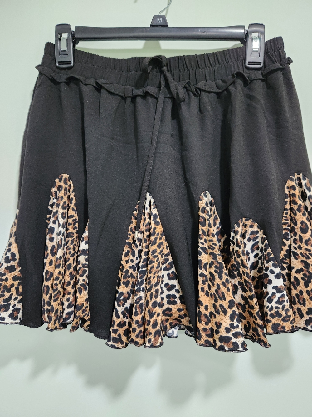 Main Strip Black Mini Skirt with Leopard Panels And Shorts Built In